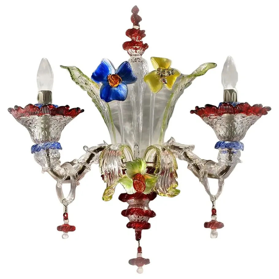 New Pamono Venetian Floreal Multicolor Cà Rezzonico Murano Glass Wall Sconce by Simoeng