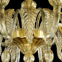 Clearance Pamono Venetian Gold Chandelier with Big Leaves by Simoeng