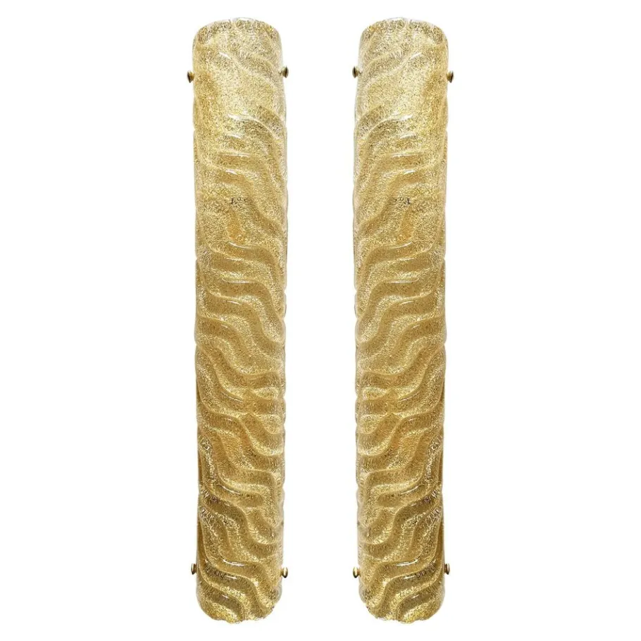 New Pamono Venetian Gold Graniglia Murano Glass Wall Sconce by Simoeng, Set of 2