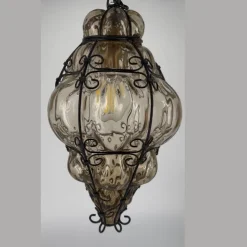 Clearance Pamono Venetian Lantern Pendant in Murano Glass Cage, Italy, 1960