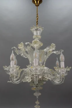 Sale Pamono Venetian Murano Glass and Gold Dust Floral Chandelier, Italy, 1950s