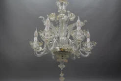 Sale Pamono Venetian Murano Glass and Gold Dust Floral Chandelier, Italy, 1950s