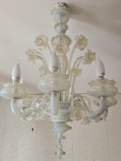 Best Pamono Venetian Murano Glass 6-Light Chandelier with Flower Decor, 1970
