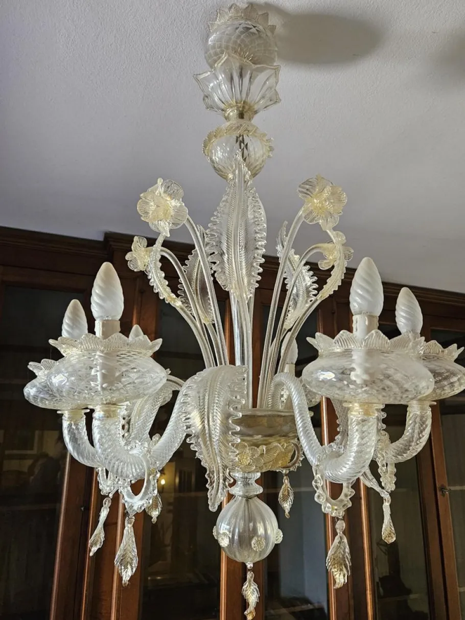 New Pamono Venetian Transparent and Nuanced Murano Glass Chandelier, 1970s
