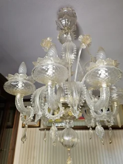 New Pamono Venetian Transparent and Nuanced Murano Glass Chandelier, 1970s