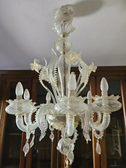 New Pamono Venetian Transparent and Nuanced Murano Glass Chandelier, 1970s