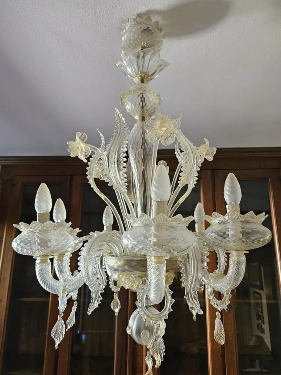 New Pamono Venetian Transparent and Nuanced Murano Glass Chandelier, 1970s