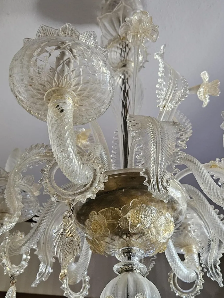 New Pamono Venetian Transparent and Nuanced Murano Glass Chandelier, 1970s