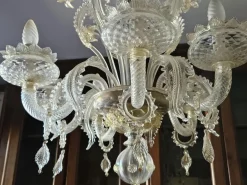 New Pamono Venetian Transparent and Nuanced Murano Glass Chandelier, 1970s