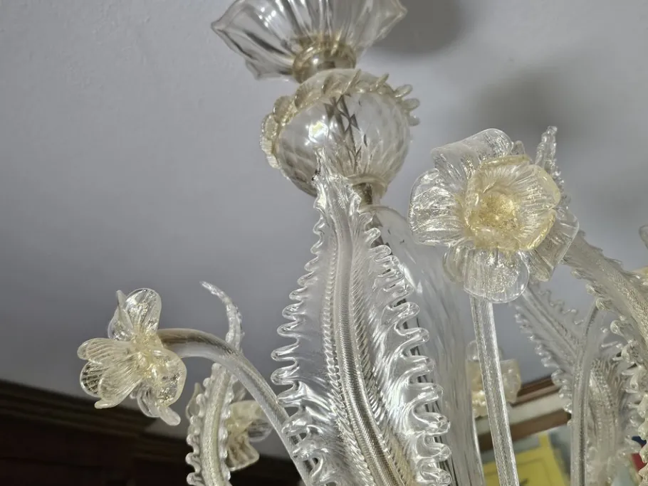 New Pamono Venetian Transparent and Nuanced Murano Glass Chandelier, 1970s