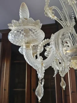 New Pamono Venetian Transparent and Nuanced Murano Glass Chandelier, 1970s