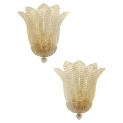 Hot Pamono Venetian Transparent Graniglia Leaf Murano Glass Wall Sconces by Simoeng, Set of 2
