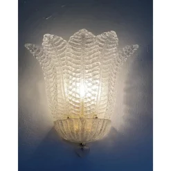 Hot Pamono Venetian Transparent Graniglia Leaf Murano Glass Wall Sconces by Simoeng, Set of 2