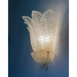 Hot Pamono Venetian Transparent Graniglia Leaf Murano Glass Wall Sconces by Simoeng, Set of 2