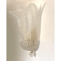 Hot Pamono Venetian Transparent Graniglia Leaf Murano Glass Wall Sconces by Simoeng, Set of 2