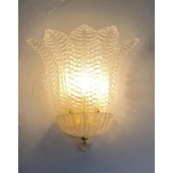 Hot Pamono Venetian Transparent Graniglia Leaf Murano Glass Wall Sconces by Simoeng, Set of 2