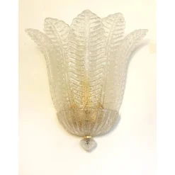 Hot Pamono Venetian Transparent Graniglia Leaf Murano Glass Wall Sconces by Simoeng, Set of 2