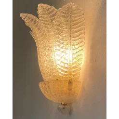 Hot Pamono Venetian Transparent Graniglia Leaf Murano Glass Wall Sconces by Simoeng, Set of 2