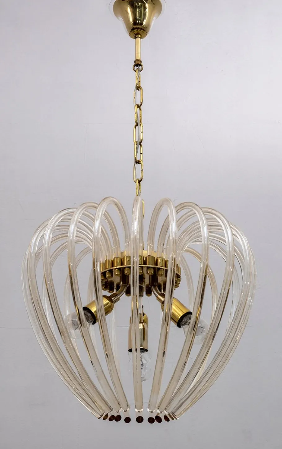 Sale Pamono Venini Chandelier in Murano Glass and Brass by Paolo Venini for Venini, Italy, 1950s