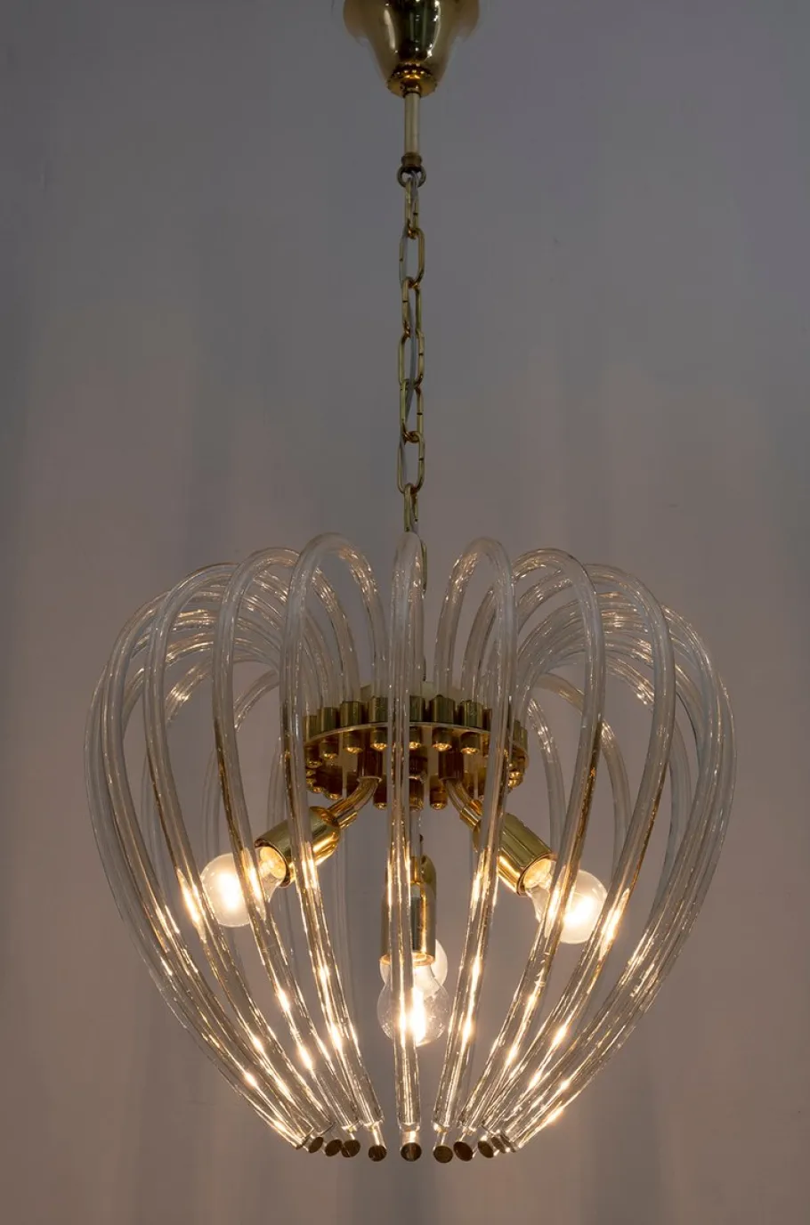 Sale Pamono Venini Chandelier in Murano Glass and Brass by Paolo Venini for Venini, Italy, 1950s