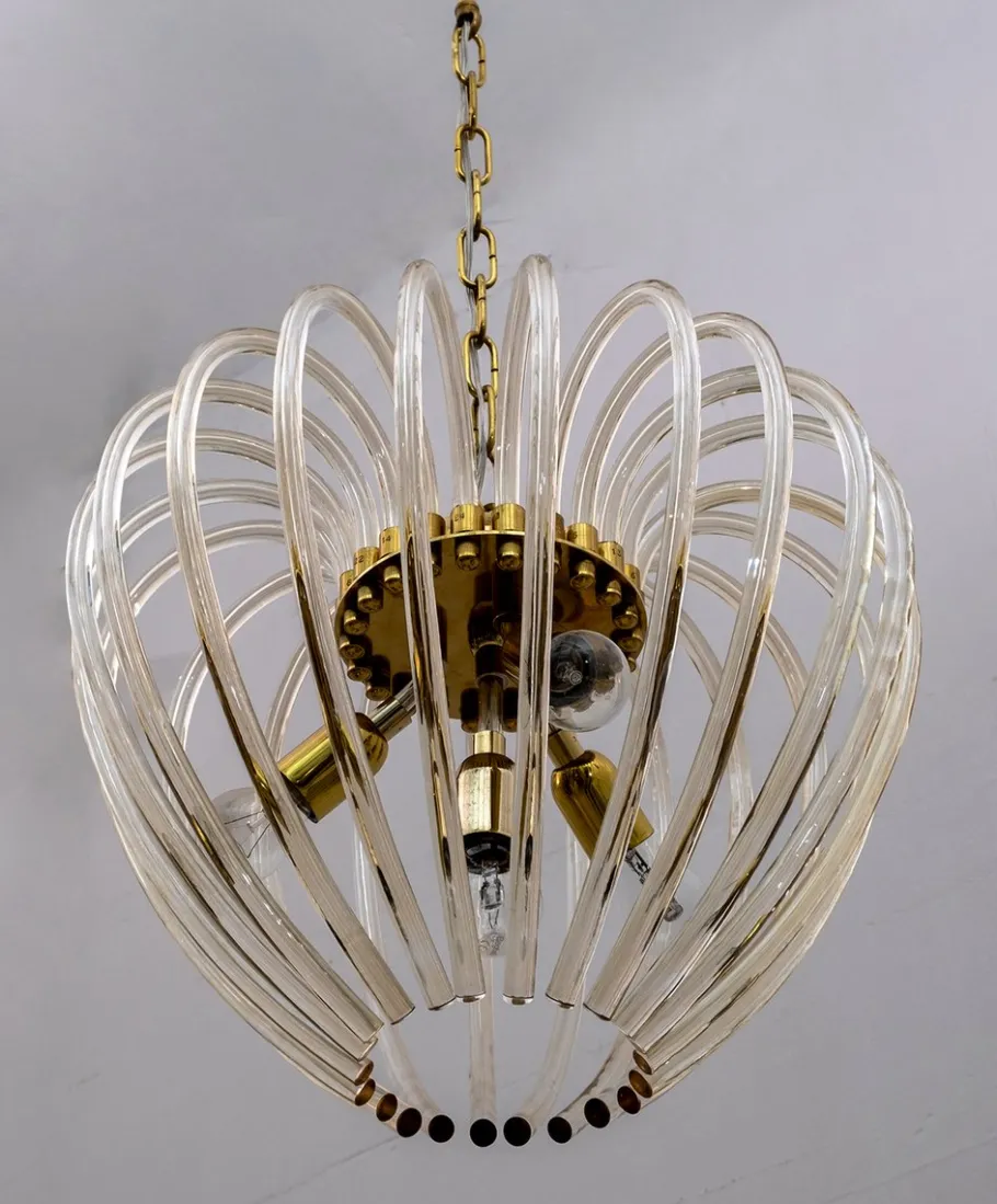 Sale Pamono Venini Chandelier in Murano Glass and Brass by Paolo Venini for Venini, Italy, 1950s