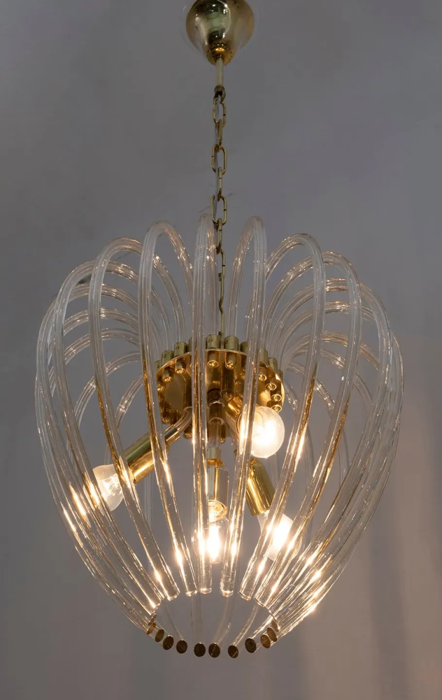 Sale Pamono Venini Chandelier in Murano Glass and Brass by Paolo Venini for Venini, Italy, 1950s