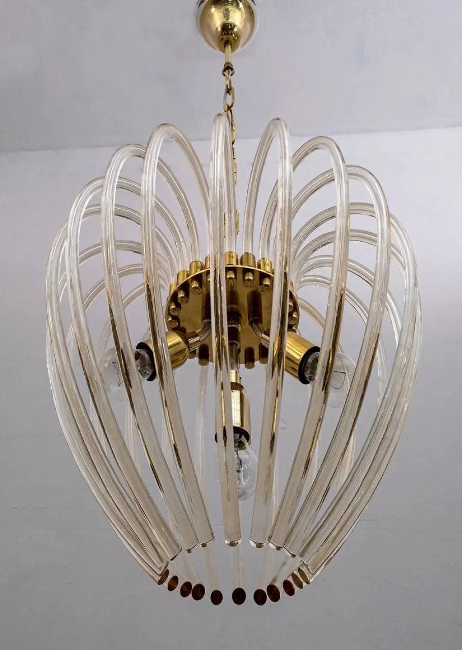 Sale Pamono Venini Chandelier in Murano Glass and Brass by Paolo Venini for Venini, Italy, 1950s