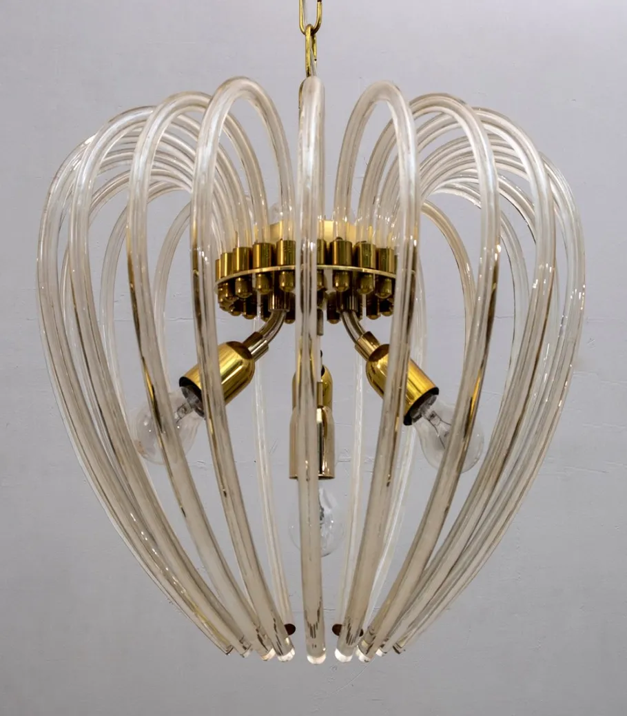 Sale Pamono Venini Chandelier in Murano Glass and Brass by Paolo Venini for Venini, Italy, 1950s