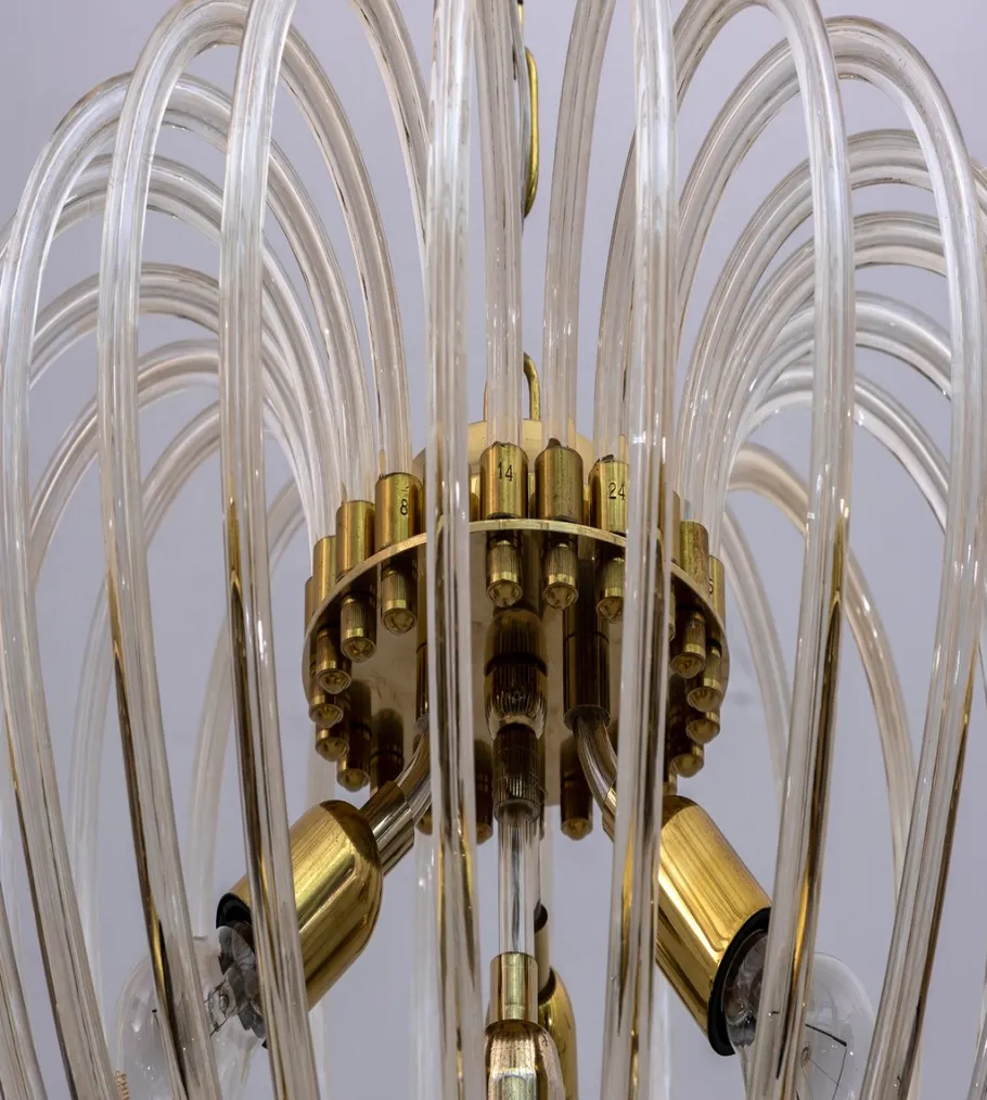 Sale Pamono Venini Chandelier in Murano Glass and Brass by Paolo Venini for Venini, Italy, 1950s