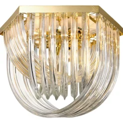 Best Pamono Venini Flushmount in Curved Crystal Glass and Gilt Brass, Italy