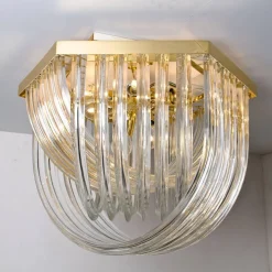 Best Pamono Venini Flushmount in Curved Crystal Glass and Gilt Brass, Italy