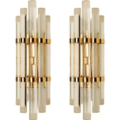 Best Pamono Venini Style Murano Glass & Gilt Brass Sconces, 1960s, Set of 2