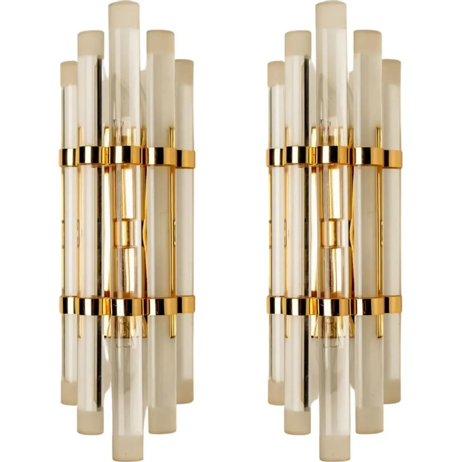Best Pamono Venini Style Murano Glass & Gilt Brass Sconces, 1960s, Set of 2
