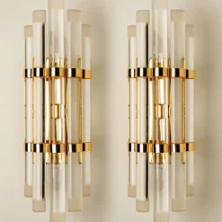Best Pamono Venini Style Murano Glass & Gilt Brass Sconces, 1960s, Set of 2