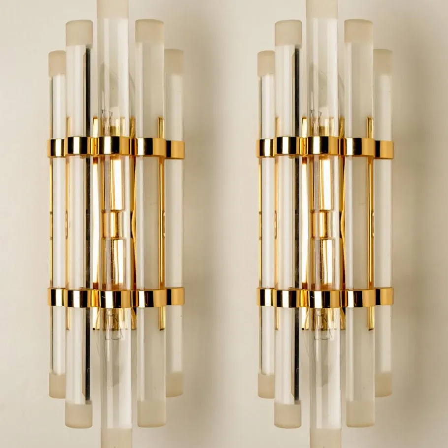 Best Pamono Venini Style Murano Glass & Gilt Brass Sconces, 1960s, Set of 2