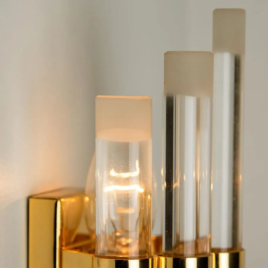 Best Pamono Venini Style Murano Glass & Gilt Brass Sconces, 1960s, Set of 2