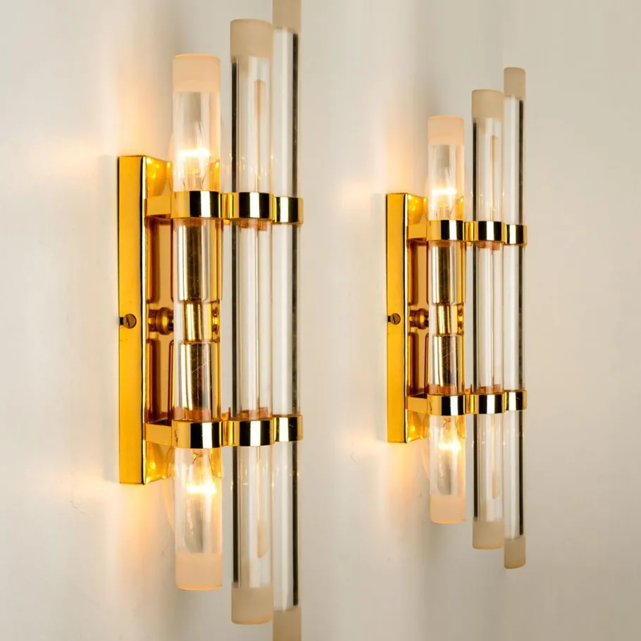 Best Pamono Venini Style Murano Glass & Gilt Brass Sconces, 1960s, Set of 2