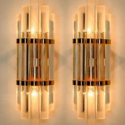 Best Pamono Venini Style Murano Glass & Gilt Brass Sconces, 1960s, Set of 2