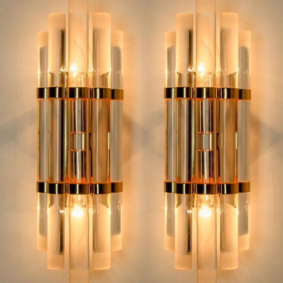 Best Pamono Venini Style Murano Glass & Gilt Brass Sconces, 1960s, Set of 2