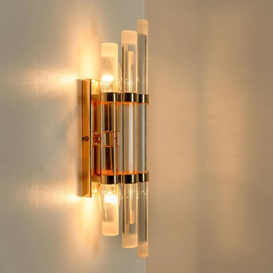 Best Pamono Venini Style Murano Glass & Gilt Brass Sconces, 1960s, Set of 2