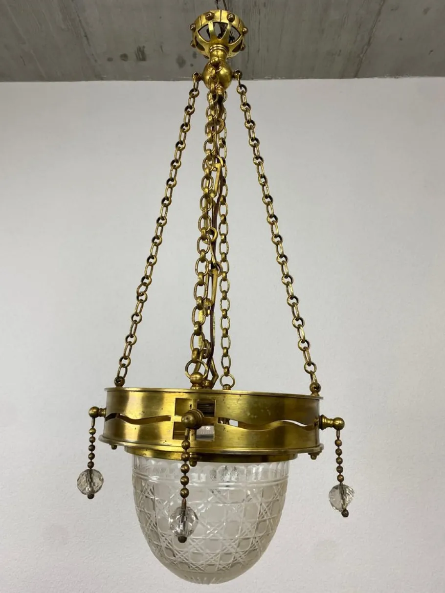 Best Pamono Vienna Secession Brass Hanging Lamp attributed Kolo Moser, 1890s