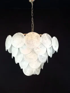 Clearance Pamono Vintage Alabaster Murano Disc Chandelier with Disc Glass, Venice, Italy, 1981