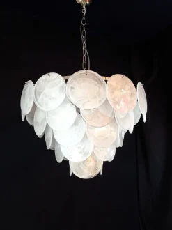 Clearance Pamono Vintage Alabaster Murano Disc Chandelier with Disc Glass, Venice, Italy, 1981