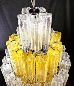 Discount Pamono Vintage Amber and Crystal Murano Glass Chandelier, 1980s