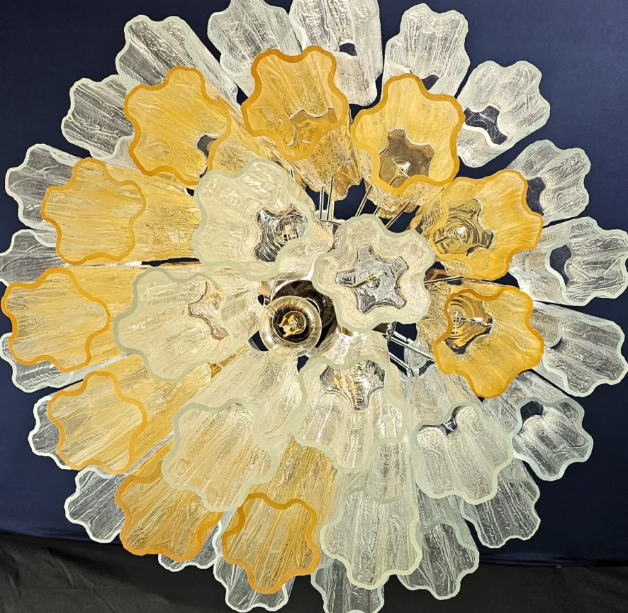 Discount Pamono Vintage Amber and Crystal Murano Glass Chandelier, 1980s