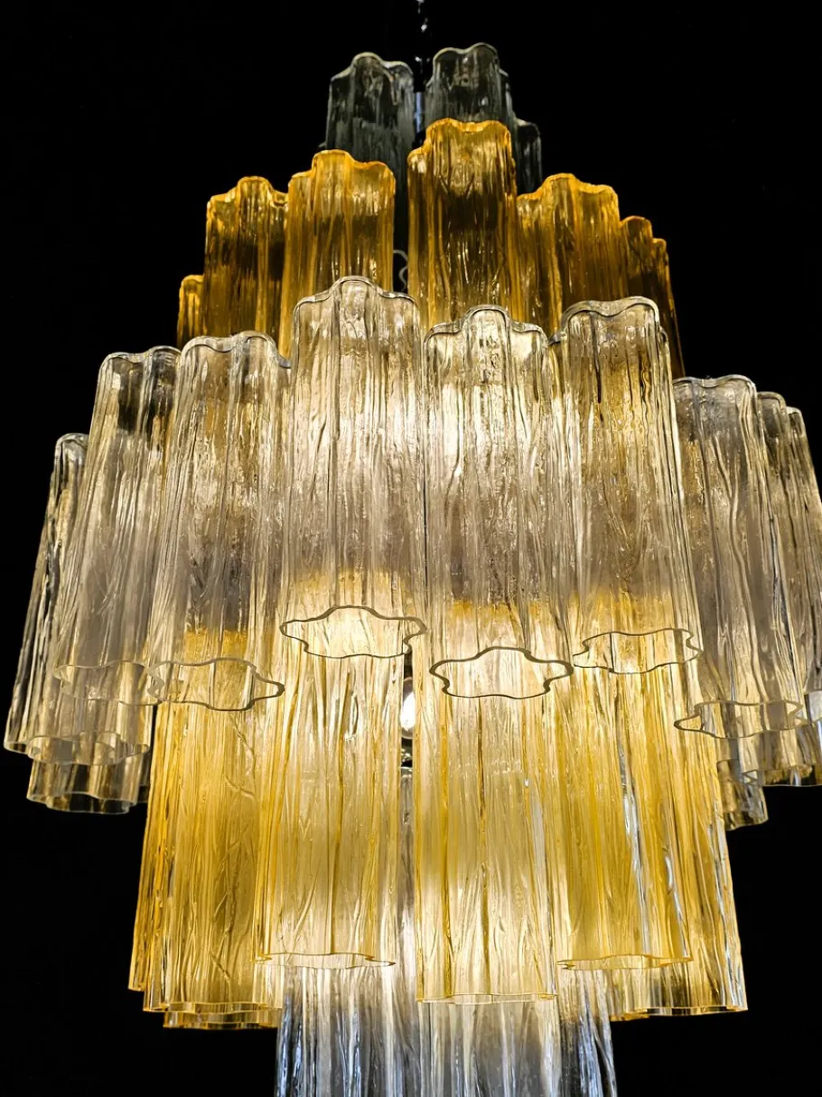 Discount Pamono Vintage Amber and Crystal Murano Glass Chandelier, 1980s
