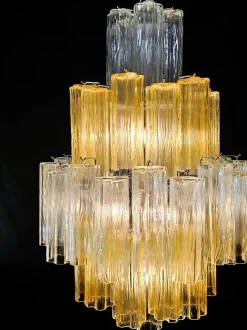 Discount Pamono Vintage Amber and Crystal Murano Glass Chandelier, 1980s