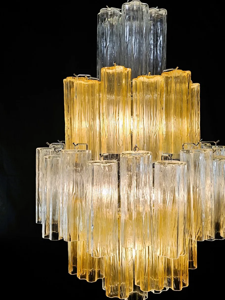 Discount Pamono Vintage Amber and Crystal Murano Glass Chandelier, 1980s