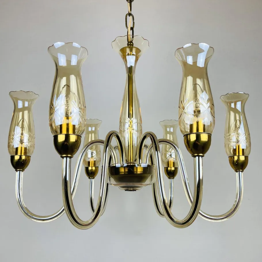 Discount Pamono Vintage Amber Murano Chandelier from De Majo, Italy, 1970s