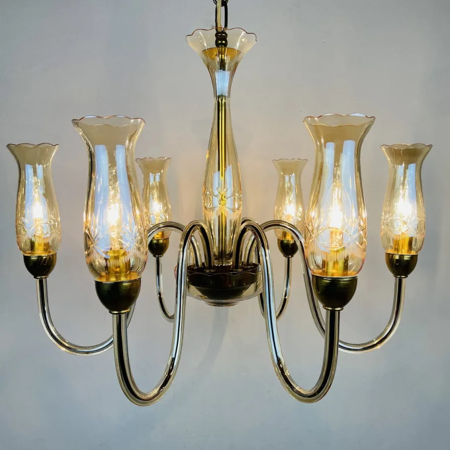 Discount Pamono Vintage Amber Murano Chandelier from De Majo, Italy, 1970s